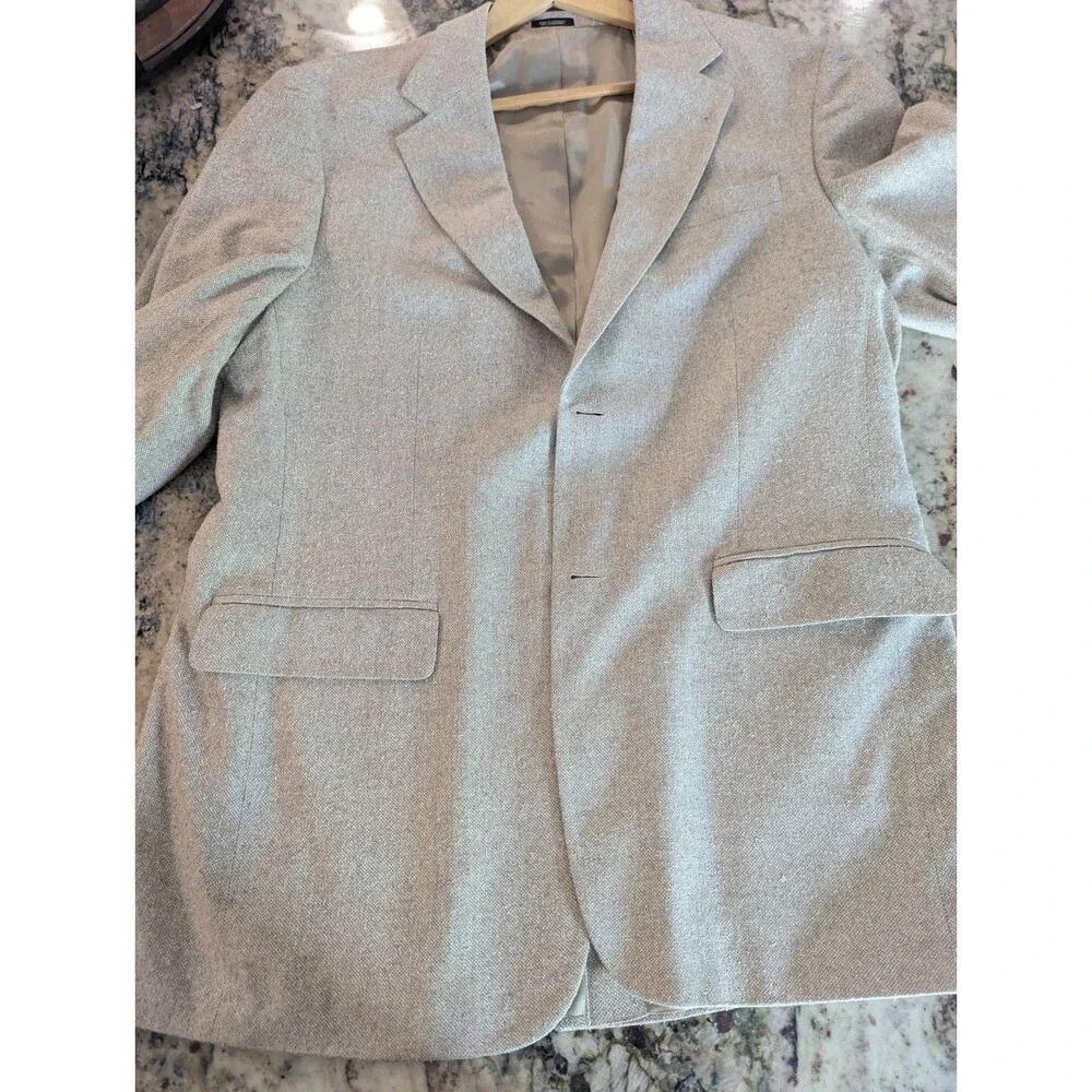 John Ashford Mens Silk Blazer Jacket Beige Tan Tweed Weave Sport Coat 2 Button